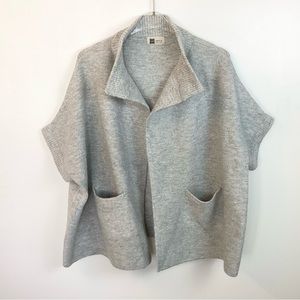 Light Gray Open-Front Knit Cardigan Sweater